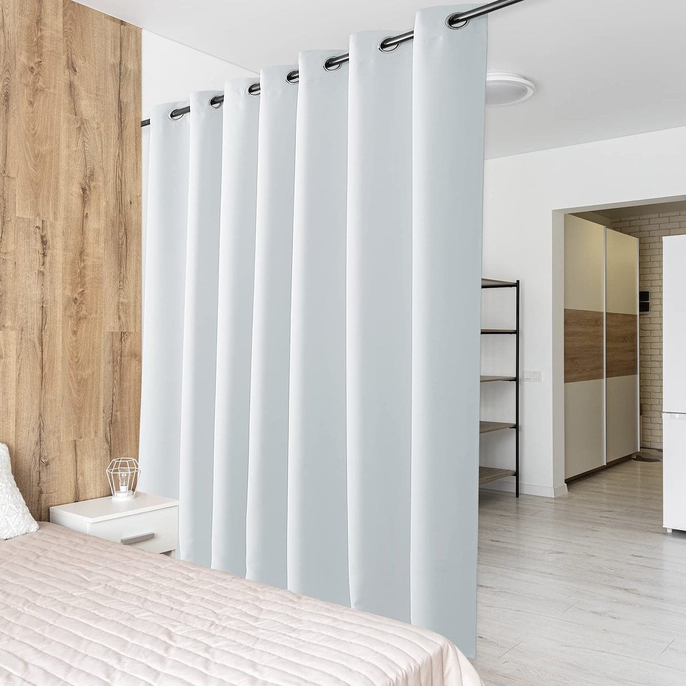 PONY DANCE Extra Wide Room Divider Privacy Curtain Long Eyelet Thermal Insulated Curtain Super Soft Room Darkening Energy Saving Soundproof Panel 1 Panel 100 x 95 Inch Greyish White