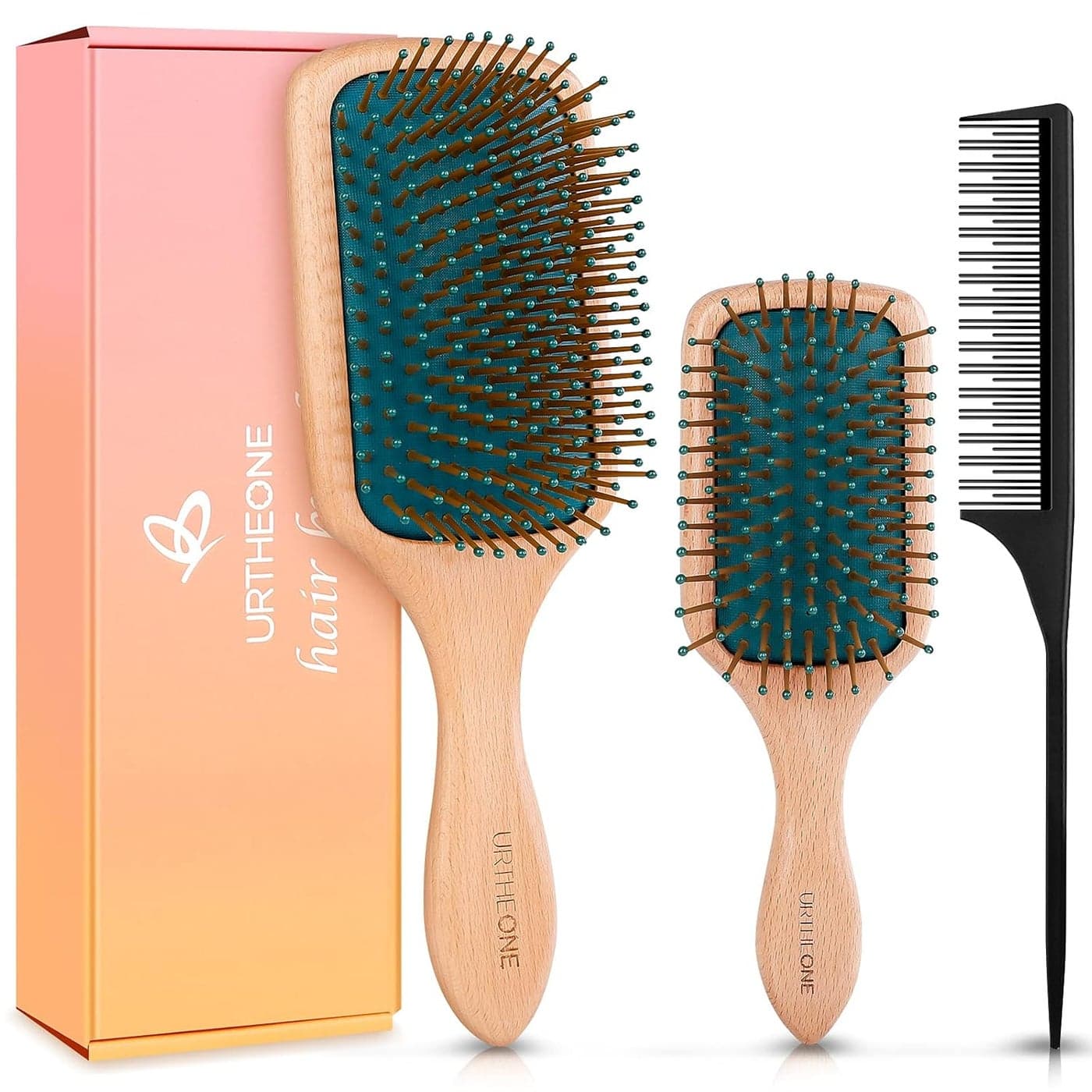 Hair BrushHair Brushes for Women Men KidsNatural Wooden Paddle Detangler Brush and Small Travel Styling Brush Set for Curly Thick Thin Fine Wet Dry Hair Detangling Smoothing Massaging Blowdrying