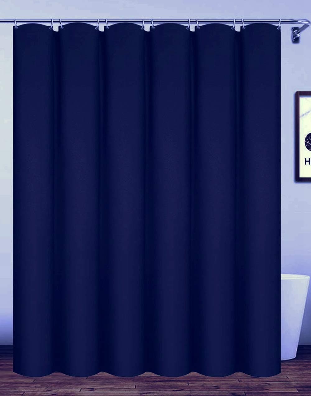 Homehold 240x200cm Navy Blue Bathroom Curtain With Hooks Extra Long Polyester Waterproof Shower Curtain