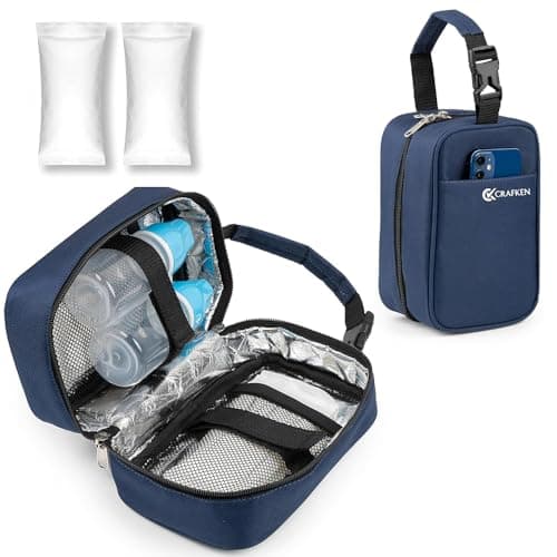 CRAFKEN Small Portable Cooler Breastmilk Storage Bag – Insulated Leakproof Breast Milk Storage for Baby Feeding Bottles, Keeps Milk Fresh 6–8 Hours with 2 Ice Gel Packs, (Sapphire Blue)