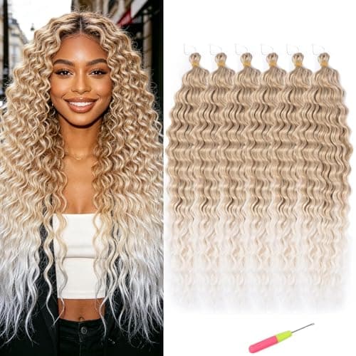 Ocean Wave Crochet Hair Blonde 30nch Curly Braiding Hair Wavy Synthetic Ombre Crochet Hair 6Packs #18/56c Blond mix Platinum