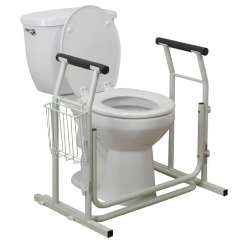 Drive Medical RTL12079 Toilet Safety Frame, Bathroom Grab Bar for Toilets, Freestanding Toilet Rail for Stability, For Users Up to 300 Pounds, White