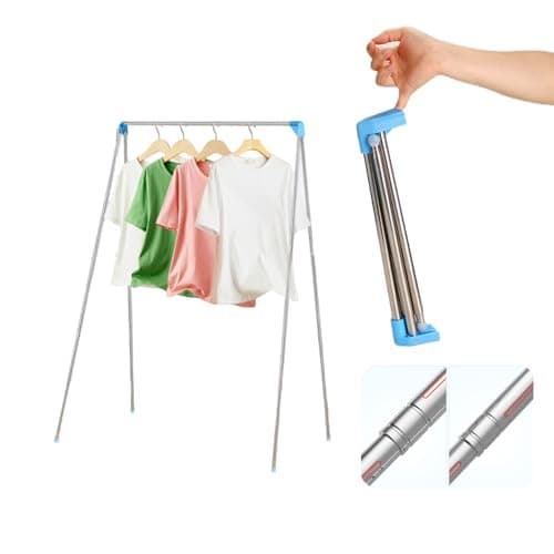 Lmaray Portable Travel Garment Rack, Upgraded Easy Folding Mini Drying Clothes Rack, Retractable Drying Rack for Laundry, Travel, Camping, Hotel, Dance + 4 Clothespins in Random Colors (Compact)