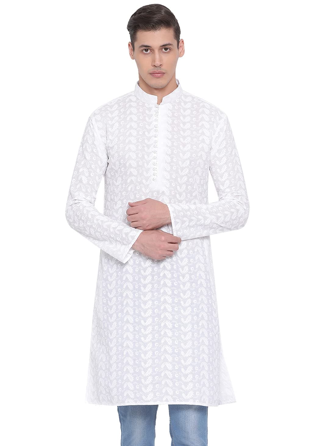 VASTRAMAY Mens Pure Cotton White Kurta - Elegance for Festivals & Events_VASMK094WH_40
