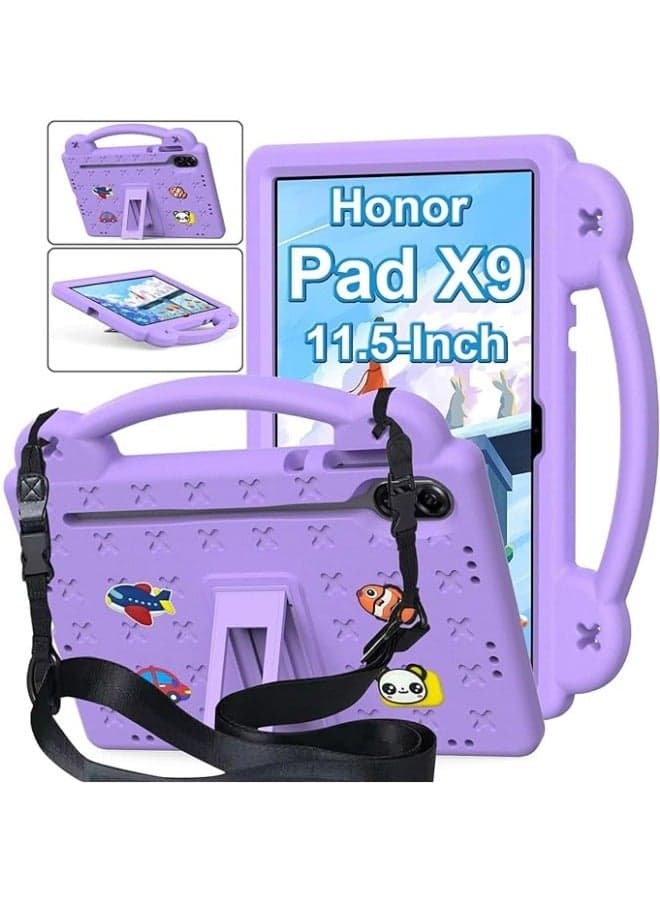 Case Compatible with Honor Pad X9 11.5 Inch 2023, DIY Accessories for Kids, Shockproof Case with 【Pencil Holder】 【Shoulder Strap】 【Handle Stand】