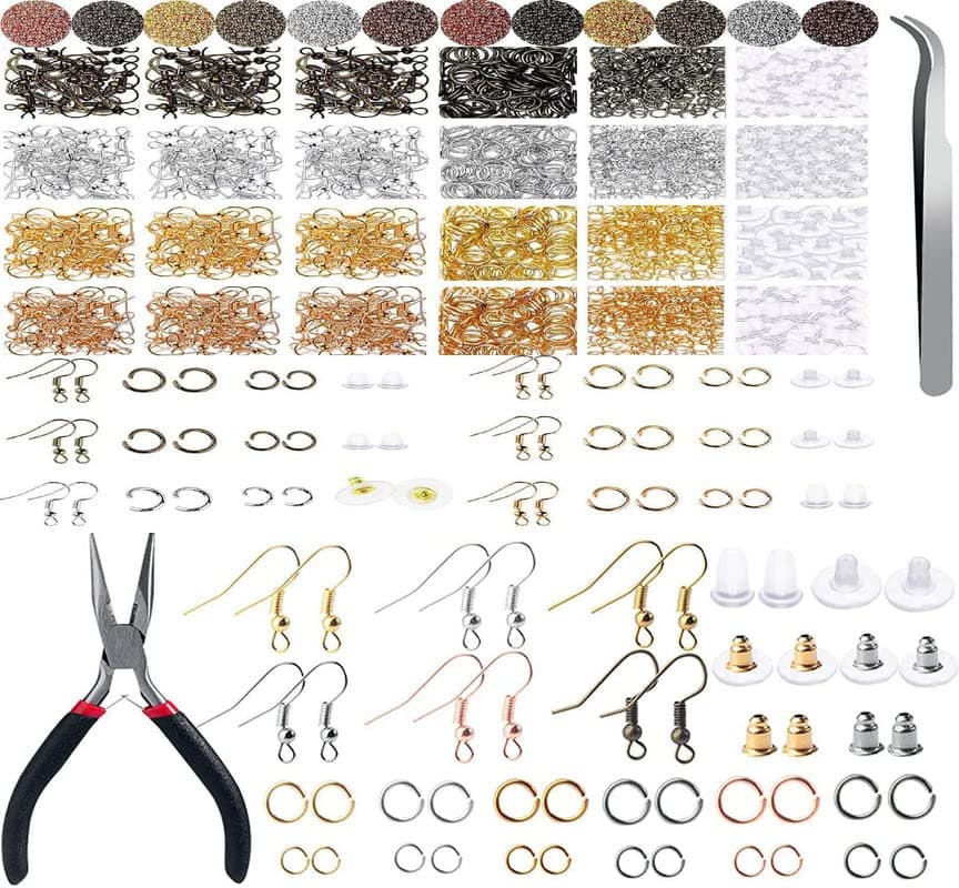DIY Crafts 200 Grm, Bronze, Earring Hooks Earring Jewelry Making Kit Earring Hooks for with Jump Rings Earring Backs Pliers Tweezers Jump Ring Opener for Jewelry Making a (200 Grm, Bronze)