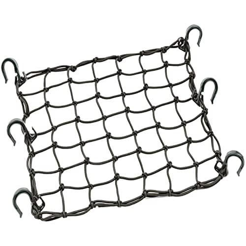 ZUOZE Small Cargo Net 15"x15" Stretches to 30"x30" with Thicken Hooks | Natural Latex Core, Tight 2”x2” Mesh Heavy Duty Bungee Net for Motorcycle Helmet, Bike, ATV, UTV, Luggage (Black, 1 Pack)