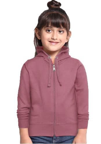 ADBUCKS Rich Cotton Full Sleeves Zipper Regular Fit Sweatshirt for Girls and Boys Jacket with Hoodies (Onion, 12-13 Years)