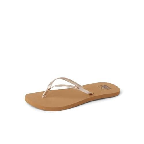 Reef Bliss Nights Womens Flip Flop, Super Lightweight and Soft Footbed, Thin Strap Beach Sandal, Tan/Champagne, 9