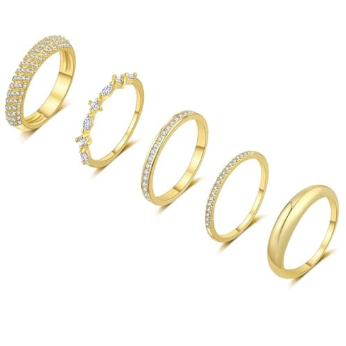 FUNEIA Stackable Gold Rings for Women Non Tarnish Trendy Dainty 14K Gold Plated Stacking Cubic Zirconia Thumb Ring Set Pack Statement Chunky Band Rings Promise Engagement Rings Size 7 8 9 10 11