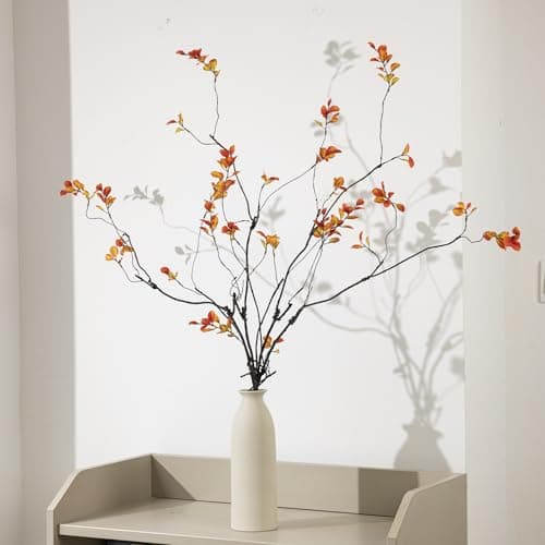 AENTGIU 4 Pcs Fall Stems Artificial Ficus Branches - Faux Thanksgiving Stems for Vases - Fake Fall Branches Vase Filler Centerpieces Autumn Decorations for Home, Table Decor, Entryway Console