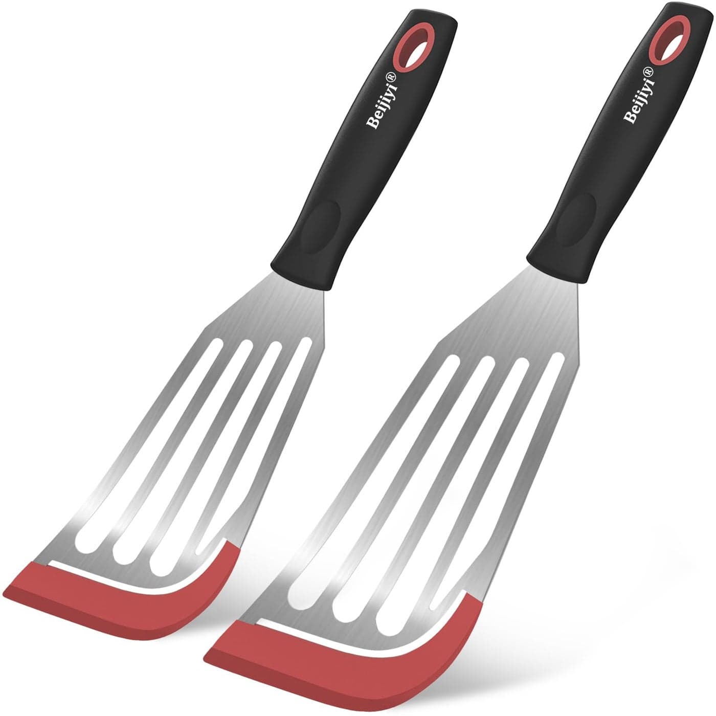 Beijiyi Fish Spatula Turner Set of 2 Heat Resistant Silicone Edge Slotted Fish Spatulas for Nonstick Cookware Flexible and Thin Stainless Steel Kitchen Cooking Spatula Flipper for Fish Egg Pancake