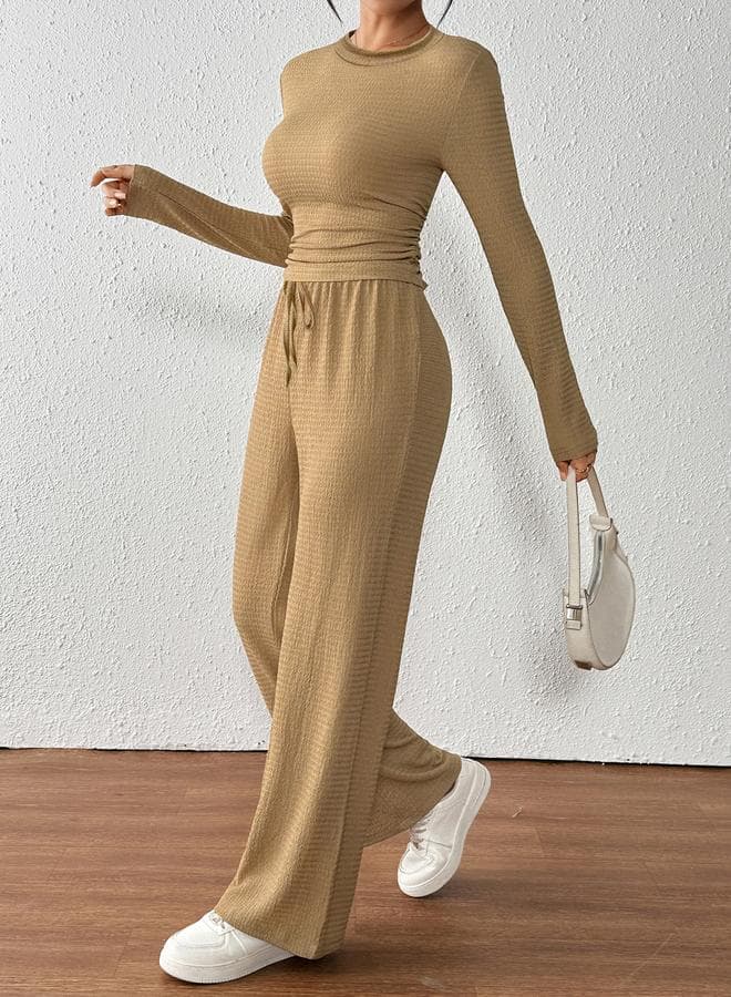 Take Two Textured Fitted Top and Wide Leg Pants Co-Ords