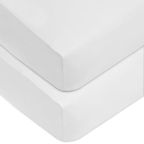 American Baby Company 2 Pack 100% Natural Cotton Fitted Mini Crib Sheets 38" x 24" - Soft & Breathable Small Nesting Portable Sheets, Fits Pack N Play Mattresses, Snow White, for Boys & Girls