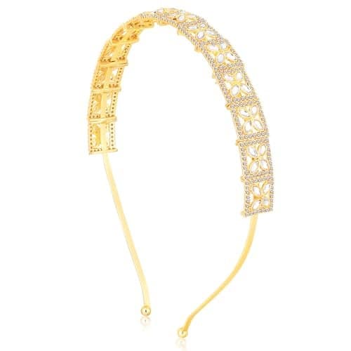 Peora Gold Plated White Kundan Studded Fancy Hair Band Ethnic Fashion Jewellery Gift for Girls & Women