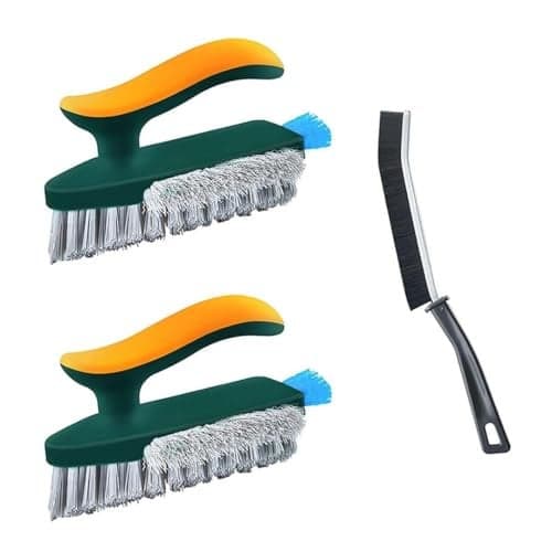 BRAND VILLA 2 Pack 4-in-1 Grout Brush with Scraper & Corner Cleaner + 1 Mini Gap Cleaning Brush – Heavy Duty Tile Joint Scrubber for Bathroom, Shower, Kitchen, Floor, Wall & Crevice Cleaning