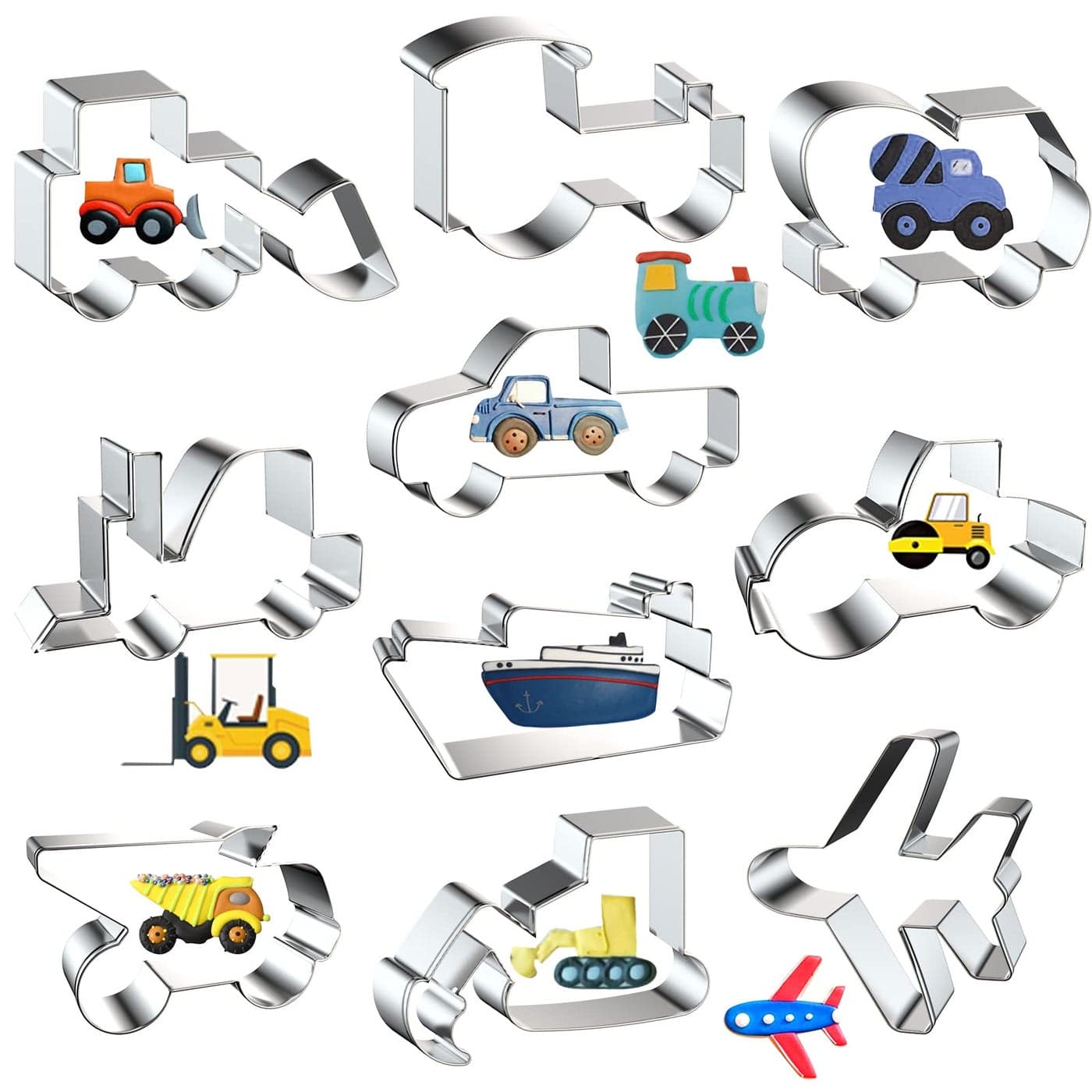 ELANE 10 Pcs Metal Truck Biscuit Cutter setMini Cookie Cutters Shapes for Kids Pancake Molds for KidsBiscuit Cutters for Baking Silver Cars