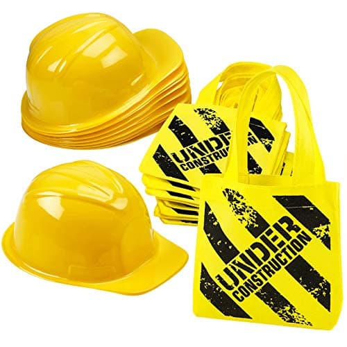 Bedwina Construction Themed Party Supplies 24 Pack Construction Party Favors Hat Mini Tote Bag Supplies 12 Yellow Construction Hats for Kids 12 Construction Goodie Bags