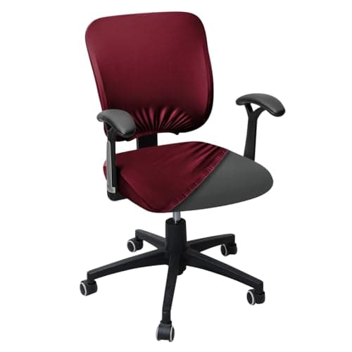HOKIPO 'SereneSolids' 140 GSM Office Chair Cover for Task Chair – 140 GSM Stretchable Fabric – Washable & Anti-Slip – Fits Small Office Chairs Without Headrest, Burgundy (AR-5224-BRGN)