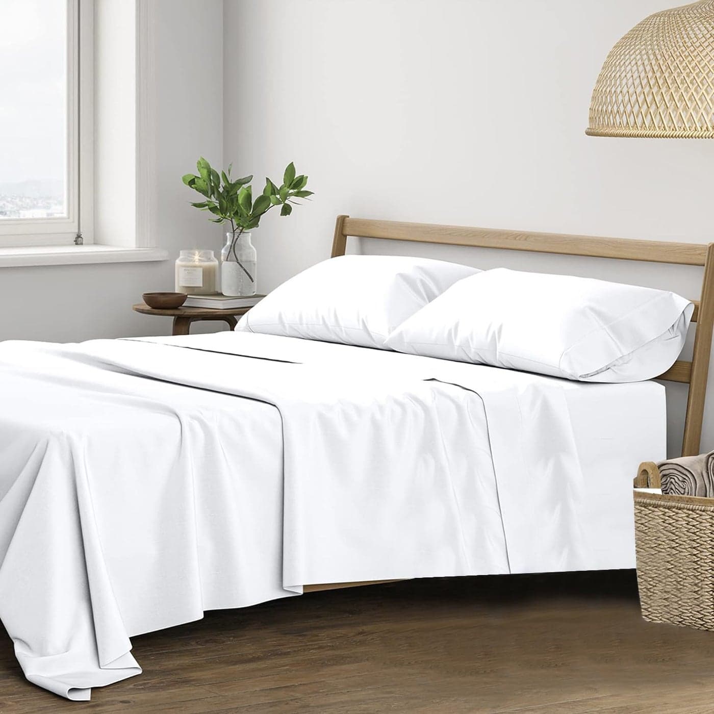 Trance Home Linen Pure 100 Cotton 400TC Plain King Size Bedsheet with 2 Pillow Covers 108 x 108 Inch 9ft x 9ft White
