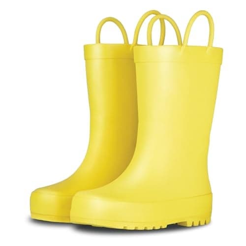 Lone Cone Rain Boots with Easy-On Handles in Matte Colors for Boys and Girls, Play-Proof Flexible Rubber, Durable Non-Slip Treads, Kid-Friendly for Hours of Joy - Sunshine Yellow, 9 Toddler