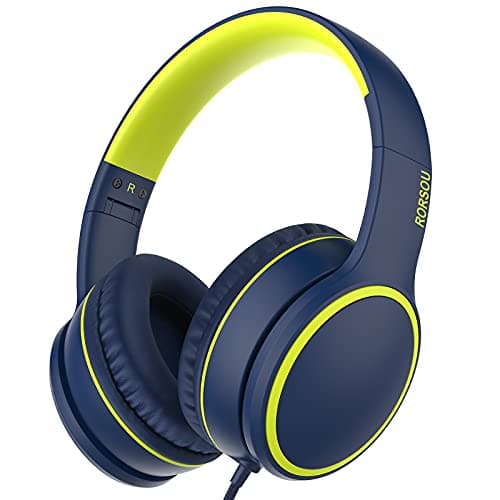 RORSOU R10 Over-Ear Headphones with Microphone, Lightweight Folding Stereo Bass Headset with 1.5M No-Tangle Cord, Portable Wired Headphones for Smartphone Tablet Computer MP3 / 4 (Blue)