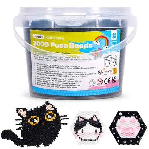 Caydo 3000PCS 5mm Black Fuse Beads Bucket Packed Iron Beads Safe Material Kit Art Creative Crafts for Kids DlY Pixel ParentChild Interaction Art School Project Holiday Gifts