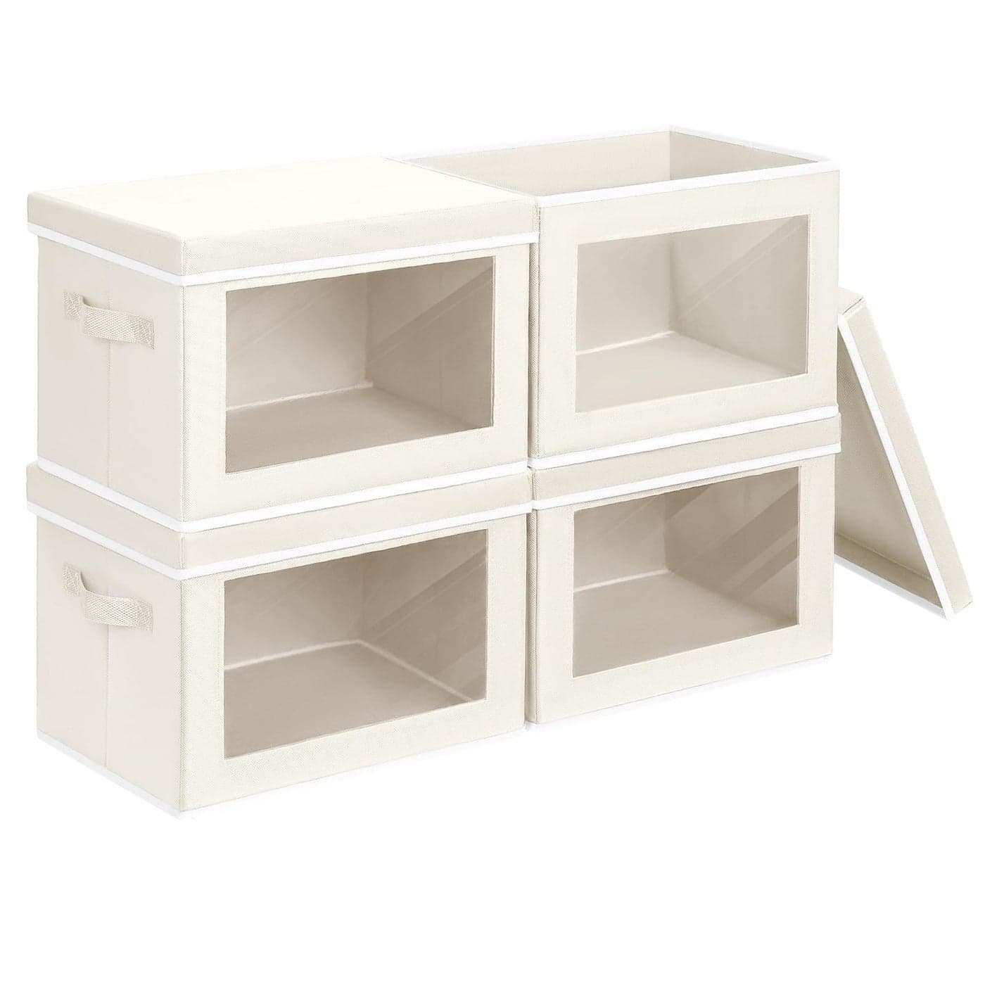 Homsorout Fabric Storage Bins with Lids Decorative Storage Boxes Closet Storage Bins with Window Storage Baskets for Closet Closet Organizers for Towel Clothes Beige 4Pack
