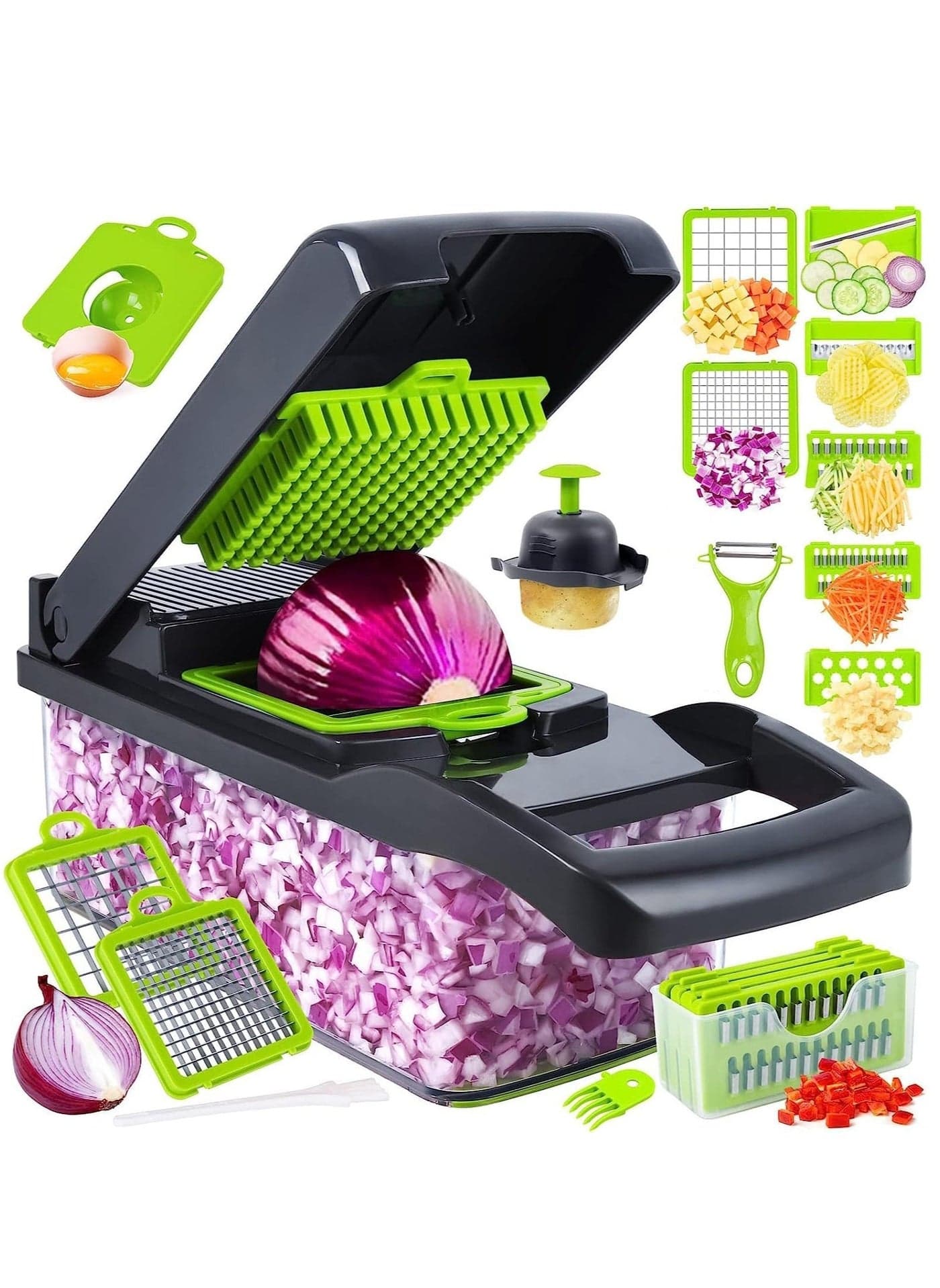 Vegetable Chopper, Pro Onion Chopper, 14 in 1Multifunctional Food Chopper, Kitchen Vegetable Slicer Dicer Cutter,Veggie Chopper With 8 Blades,Carrot and Garlic Chopper With Container