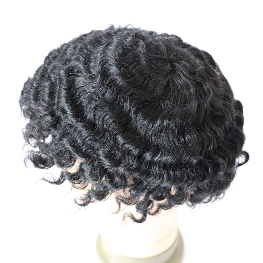 Male Afro Toupee Hair Braids12mm Wave 360 Curly Man Hair Unit 1B Off Black 100 Human Hair Afro Curly Hairpiece Mens Wig 8x10inch Mens Hair Systems Translucent French Lace
