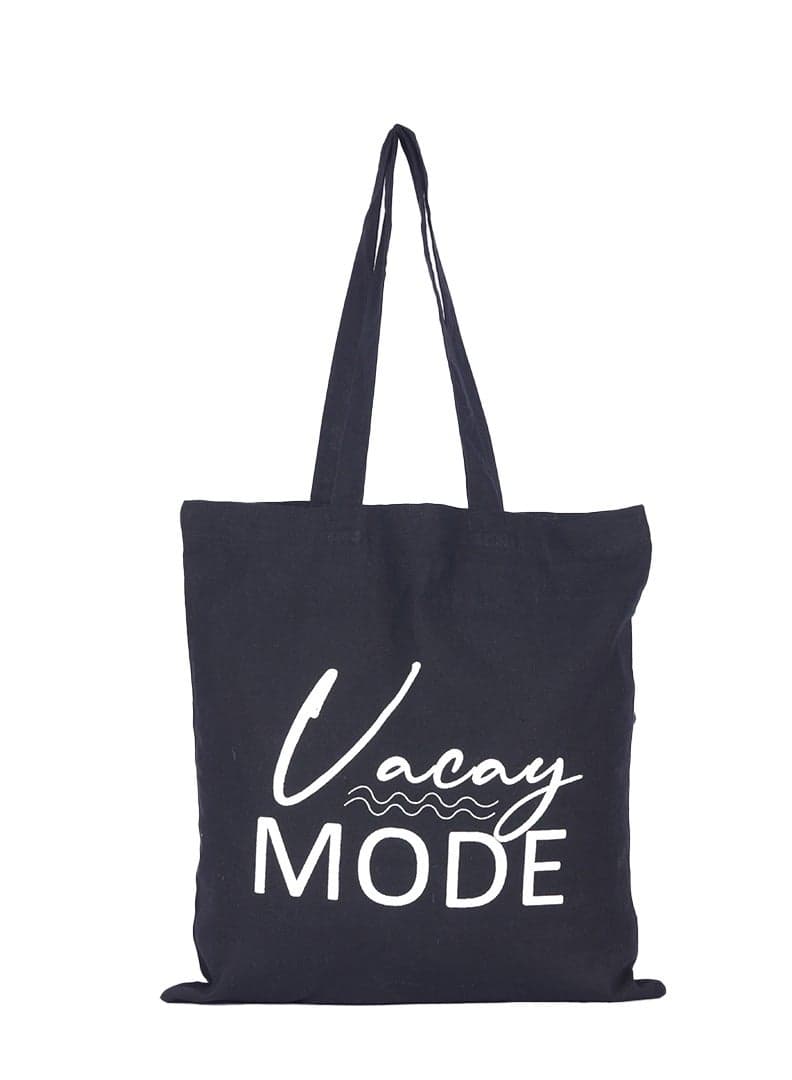 BYFT Black Cotton Flat Tote Bag (Vacay Mode)