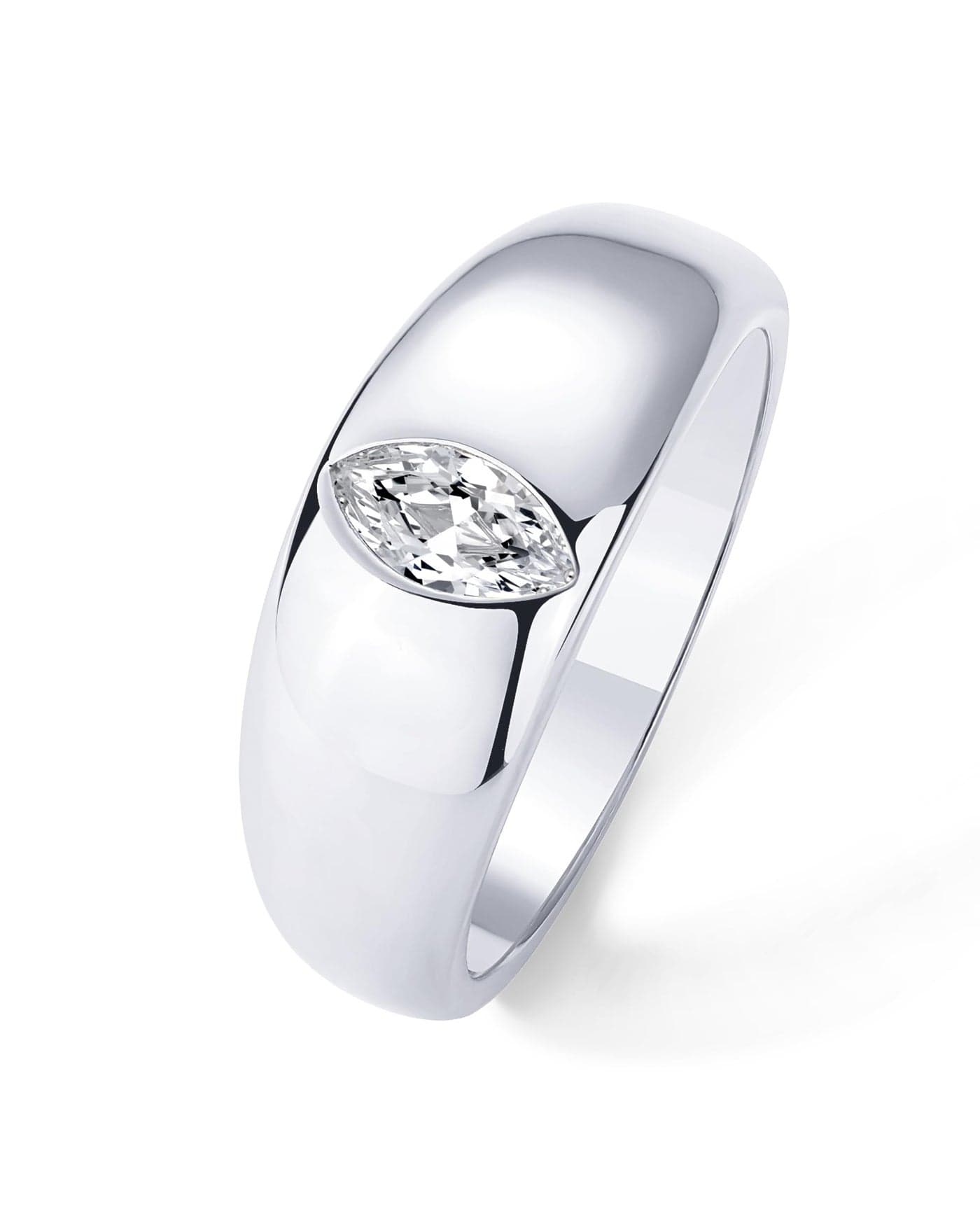 PAVOI 14K Gold Plated Chunky Dome Statement Ring for Women | Marquise Cubic Zirconia Dome Ring | Thick Stackable Bands (White Gold, 5)