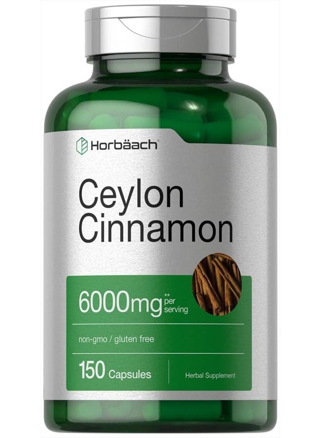 Horbaach Ceylon Cinnamon Capsules | 6000 mg | 150 Count | Non-GMO & Gluten Free Supplement
