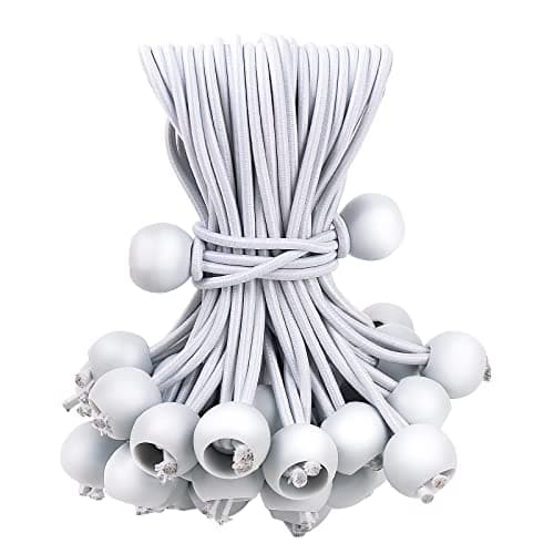 50PCS White Bungee Cords, 6 Inch Heavy Duty Outdoor Bungee Cord with Balls, Tarp Tie Down Bungee Balls for Shelter, Camping, Cargo, Tent Poles UV Resistant