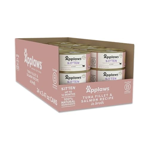Applaws Natural Wet Kitten Food, Limited and Natural Ingredients, High Protein with No Artificial Additives, Tuna Fillet & Salmon in Broth (24 x 2.47oz Cans)