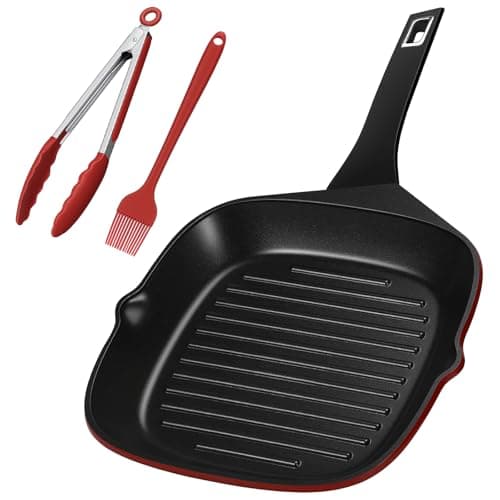 EvoFar 11 Inch Nonstick Grill Pan, Square Large Grilling Skillet Steak Pan for Stove Tops, Granite Coating Grill Skillet with Pour Spouts, PTFE & PFOA Free, Durable Grilling Pan for Indoor & Outdoor