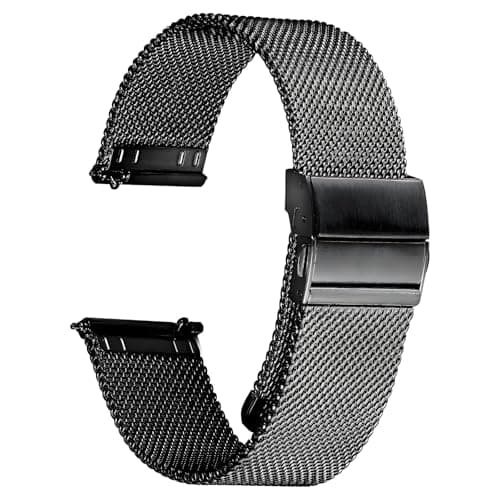 JIEANTE Stainless Steel Mesh Watch Band for Mens Women, Quick Release Mesh Watch Straps 18mm 20mm 22mm 24mm (20mm Black)