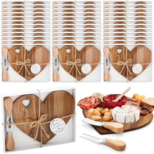 Patelai 36 Set Bridal Baby Shower Favor Heart Cheese Board with Knife, Wood Mini Charcuterie Board Thank You Gift Box for Guest Bridal Baby Shower Prize Wedding Valentines Birthday (Acacia Color)