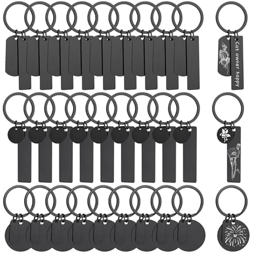Framendino, 30 Pack Engravable Metal Keychain Blank Stamping Engraving Stainless Steel Keychains Tags Black