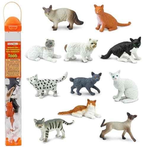 Safari Ltd. Domestic Cats TOOB - 11 Mini Figurines Including Balinese, Gray Tabby, Angora, Birman, Siamese, and More - Toy Set for Boys, Girls & Kids 3+
