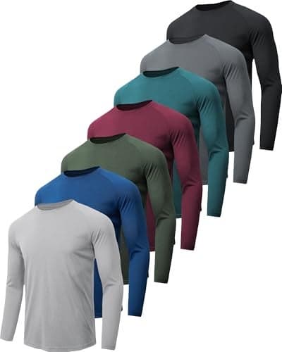 MLYENX 7 Pack Long Sleeve Shirts for Men UPF 50+ UV Sun Protection Quick Dry Moisture Wicking Workout Tee Shirts S