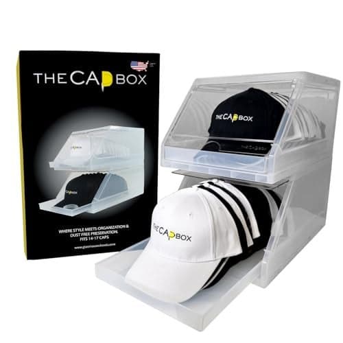 The CapBox 2.0 (2 Pack Clear) Hat Organizer for Baseball Caps, Stackable Sliding Tray Hat Rack & Hat Holder Hat Hanger Cap Storage Container 2 Yr. Warranty Anti Tilting & Tray Stopper (Clear)