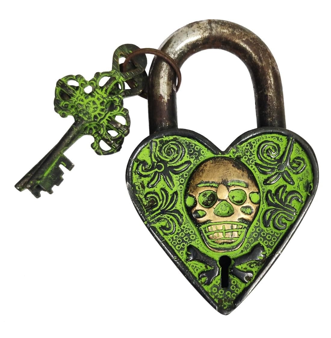 Purpledip Brass Antique Padlock: Devil Love (11422)