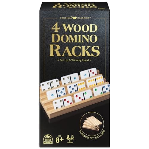Spin Master Games Wooden Domino Racks Set of 4 Trays for Mexican Train Dominoes Dominoes Games Classic Game Kids Game Adults Kids Ages 8