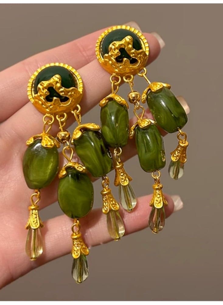 Vintage Olive Green Earrings, Vintage Palace Style Su Earrings