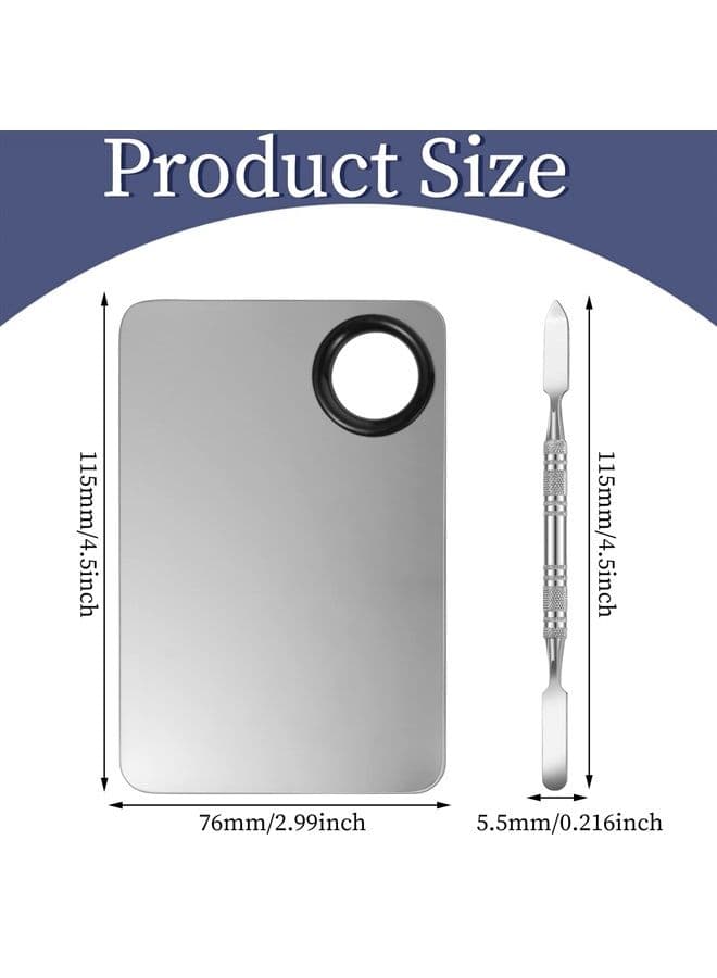 2 in 1 Set Makeup Mixing Palette, Stainless Steel Foundation Palette with Spatula for Mixing Foundation Eye Shadow Eyelash Nail Art
