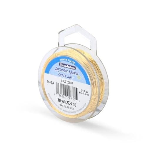 Artistic Wire, 26 Gauge Silver Plated Tarnish Resistant Colored Copper Craft Wire, Gold Color, 30 yd