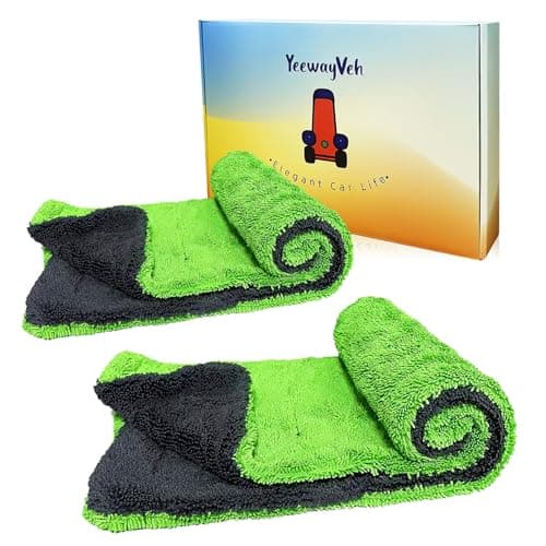 YeewayVeh 2Pack 16x16 Car Detailing Drying Towels 1400 GSM Microfiber Drying Towels for Final Water Chasing Safe Drying of Gaps Mirrors Vehicle Interiors Green