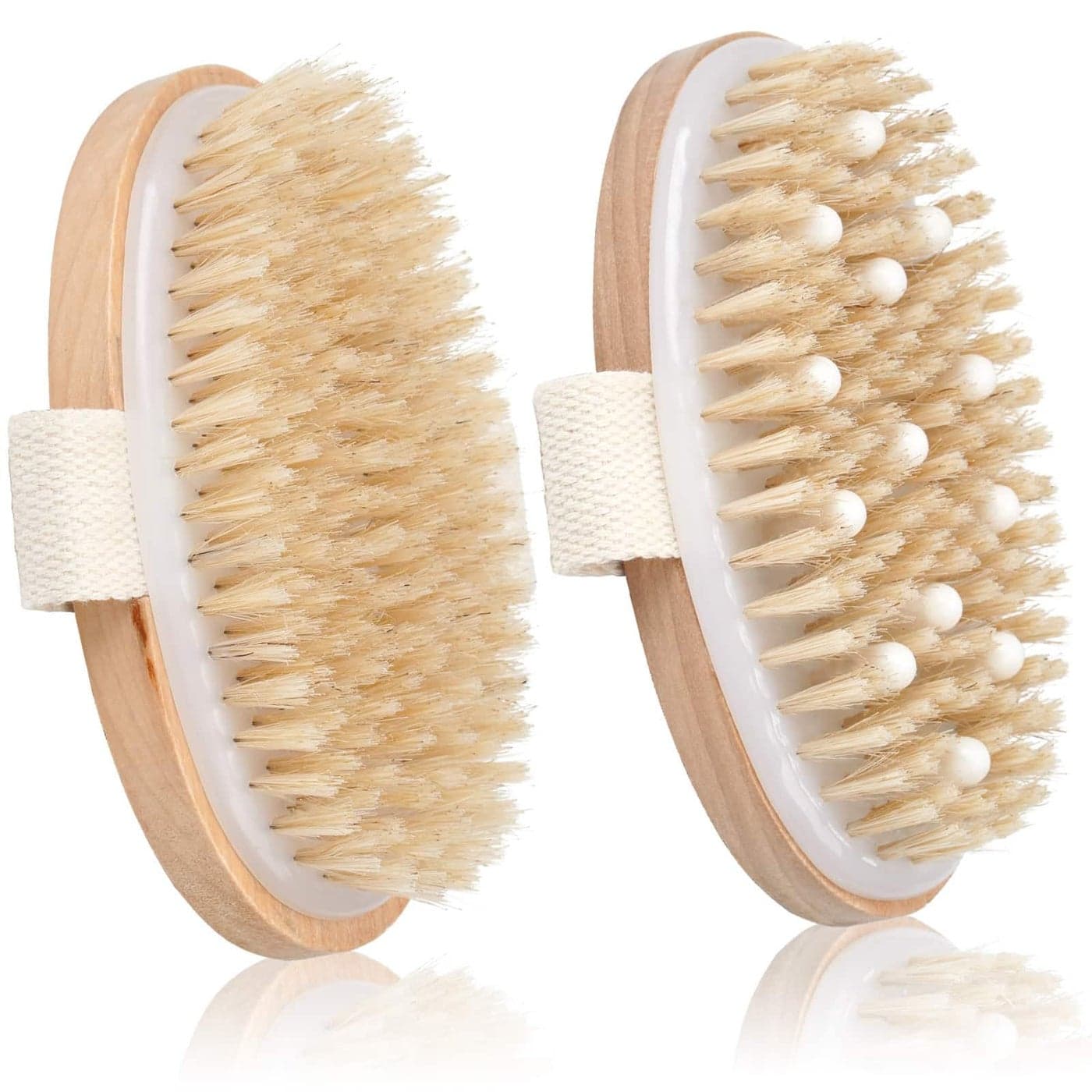 2 Pack Dry Brushing Body Brush Natural Bristle Exfoliating Brush with Massage Nodes for Lymphatic Drainage and Improving Skin Health and Reduces Acne