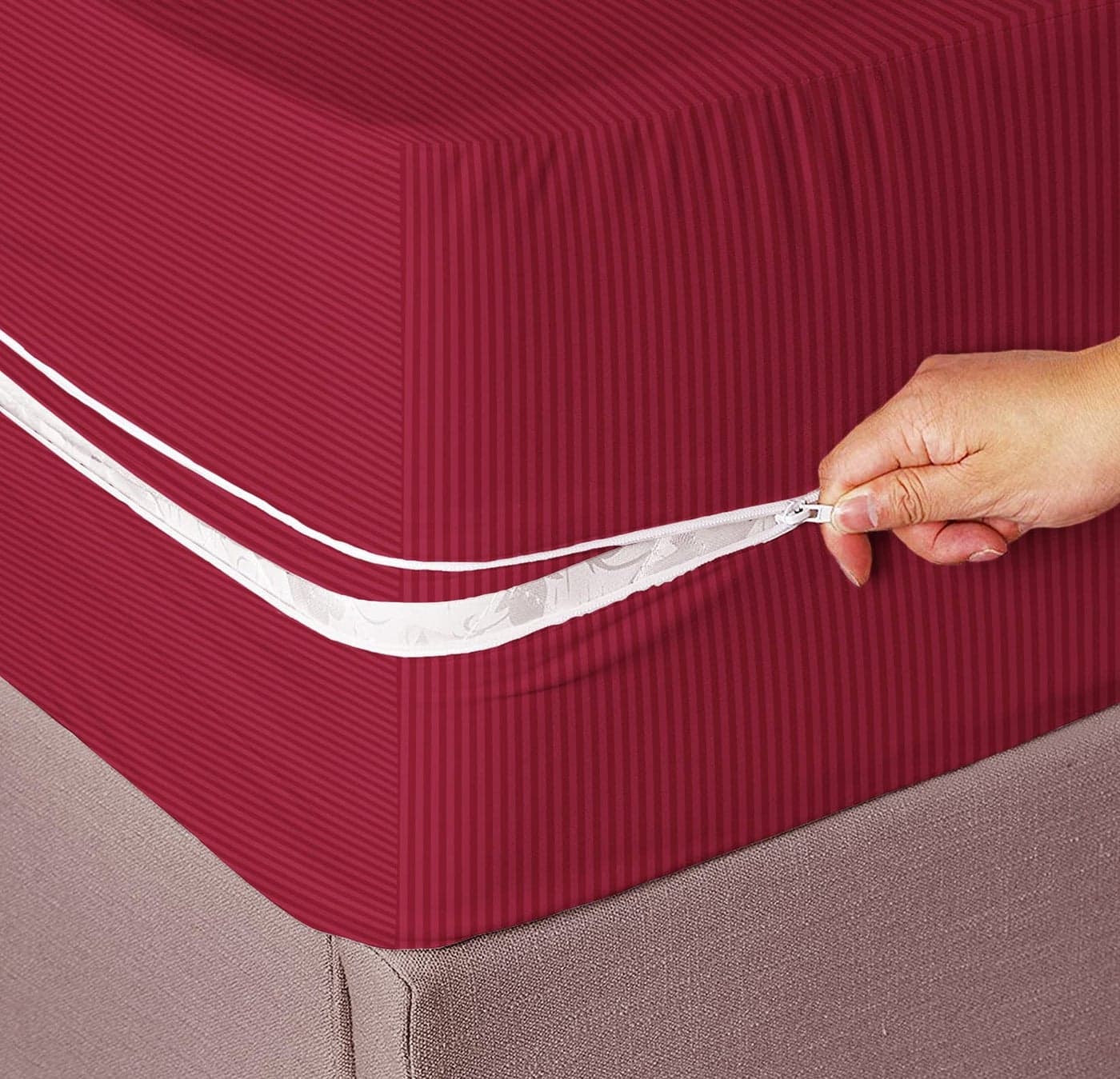 HOMEKART Premium Cotton 220TC 78 x 72 x 8 King Size Double Bed Mattress Cover Protector with Zip/Chain|Provides All Around Protection - 1 pc Multicolor (Maroon, 78 x 72 x 8)